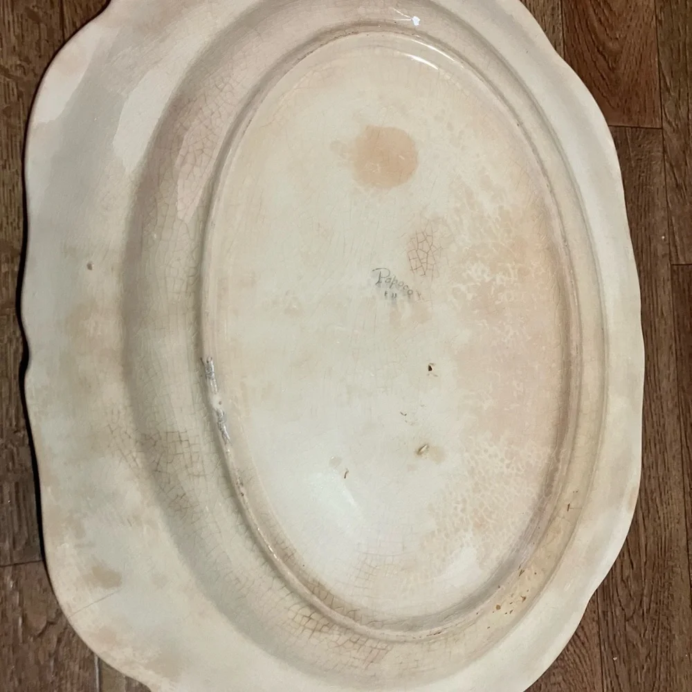 Cream Floral Serveware Plate with Scalloped Edge
